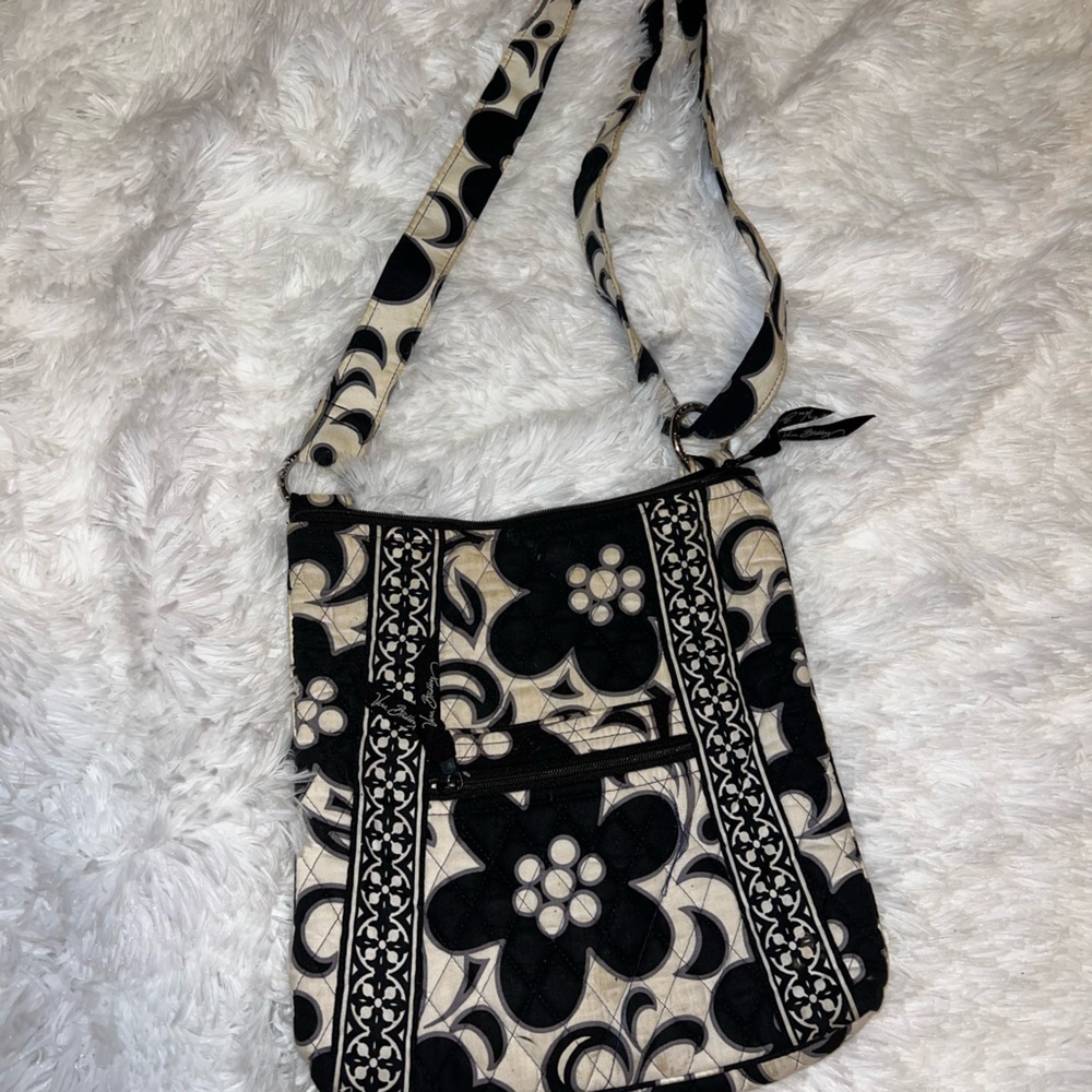 Vera Bradley White and Black Day & Night Hipster Floral Crossbody Bag